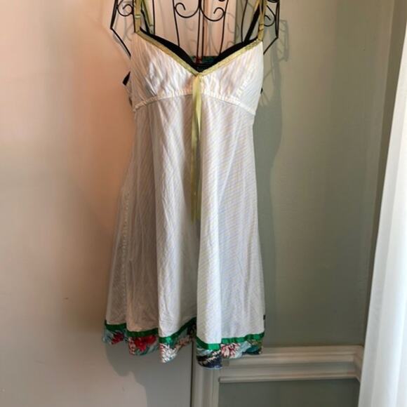 Vintage Free People halter white with green ribbon trim M - Picture 1 of 9